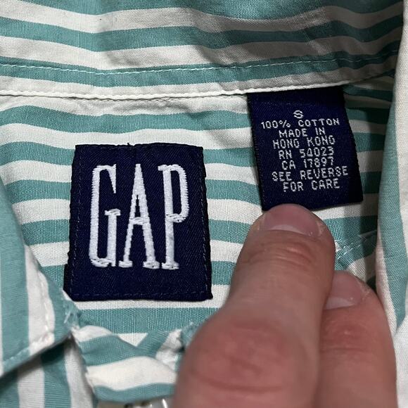 Gap Green/White Striped Preppy Button Up Small - Picture 4 of 7